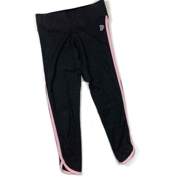 PINK Victorias Secret Capri Yoga Pants Charcoal Pink Running Stripe Women Sz Sm - Picture 6 of 6